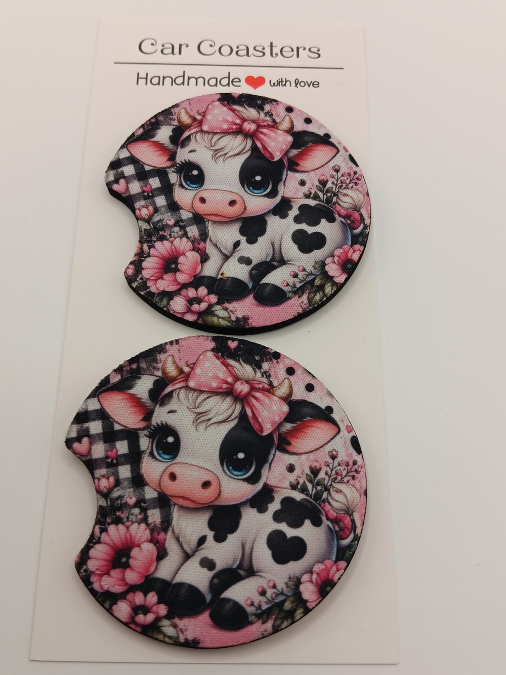 Handmade Pink Cow - Cute Car Coaster